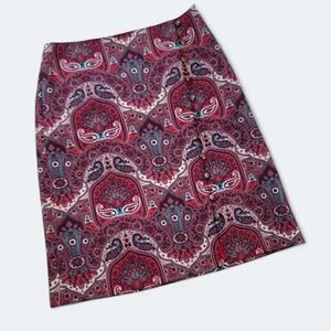 NEW Talbots Paisley Patterned Red Skirt With Front Buttons Size 4